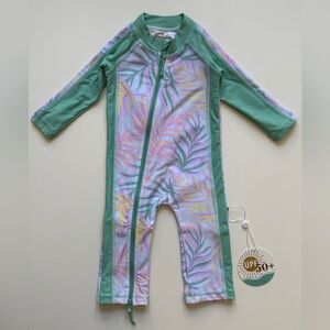 Caden Lane Baby Long-Sleeve Full Length Rashguard Swimsuit, Tropical - 3-6M